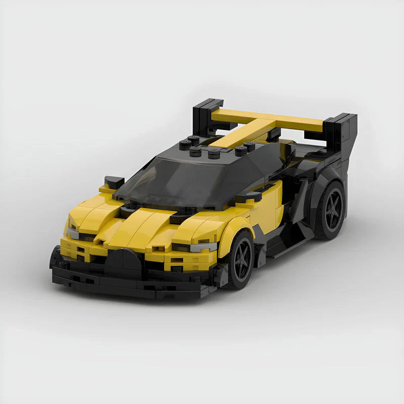 Bugatti Vision GT|Yellow brick model - front angle view - TheBrickTube