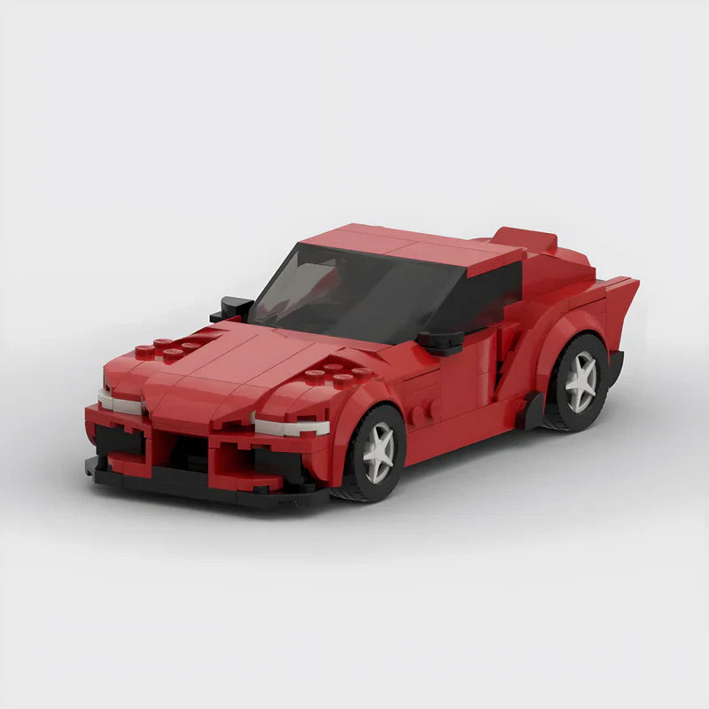 Toyota Supra GR|Red brick model - front angle view - TheBrickTube