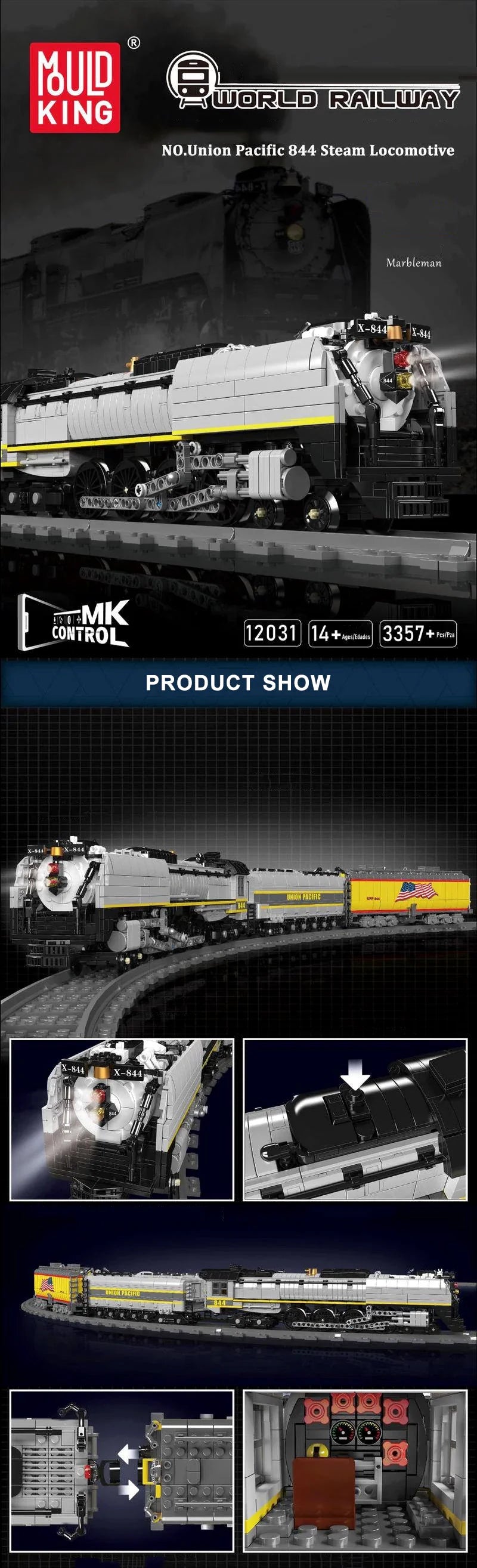 MouldKing 12031 Union Pacific 844 Steam Locomotive Technic - Image 6 of 7 | TheBrickTube