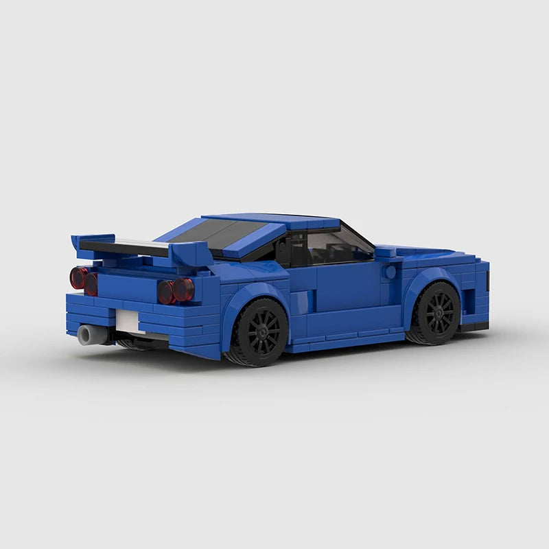 Nissan Skyline R34 brick model - side profile view - TheBrickTube