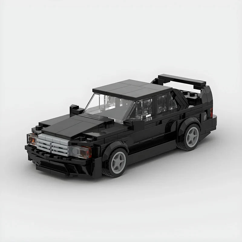 Mercedes-Benz 190E brick model - front angle view - TheBrickTube