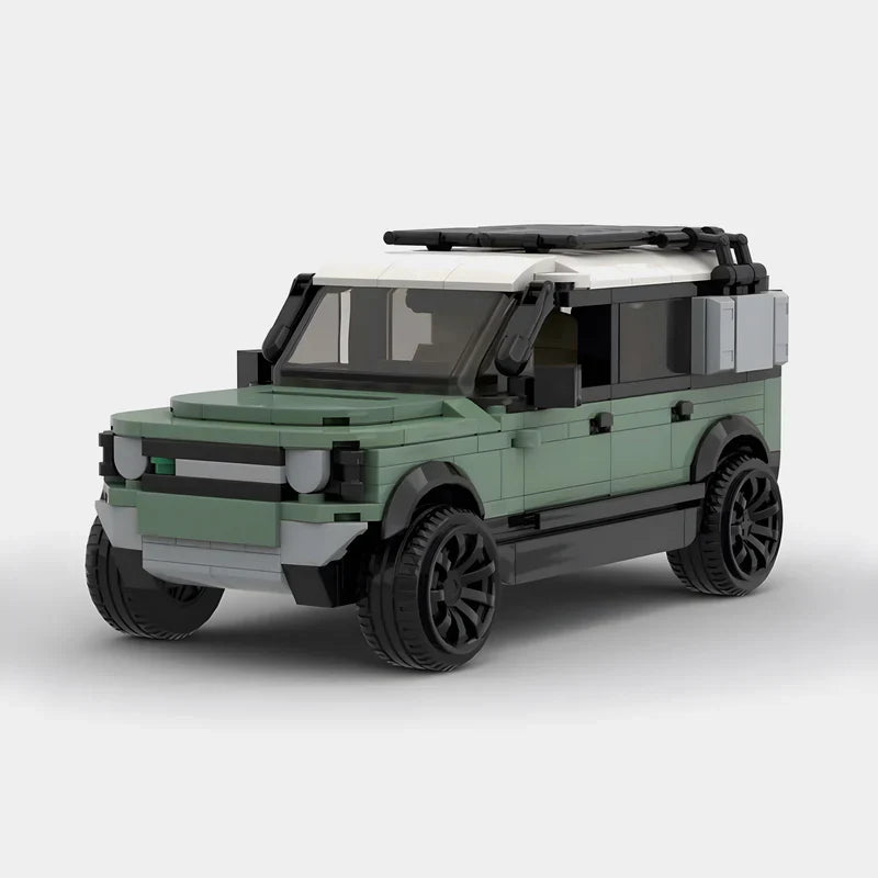 Land Rover Defender brick model - front angle view - TheBrickTube