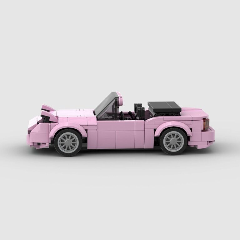 Mazda MX5 NA/Miata Pink brick model - rear angle view - TheBrickTube