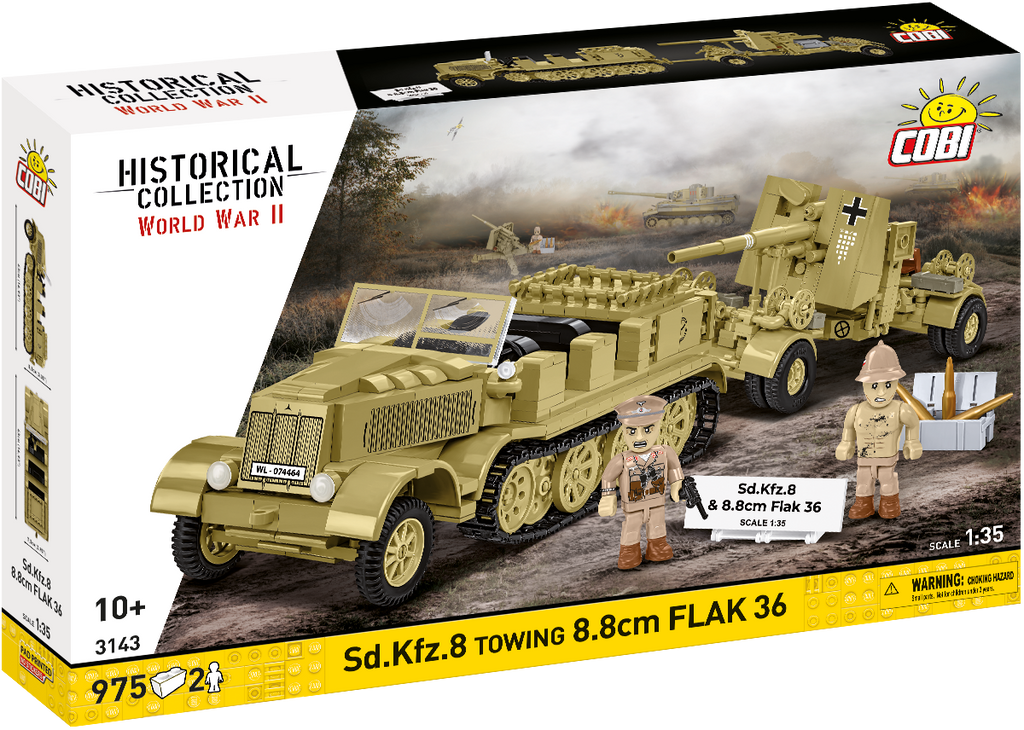 Sd.Kfz.8 Towing 8.8cm FLAK 36 Artillery Half-Track Building Set - Main Image | TheBrickTube