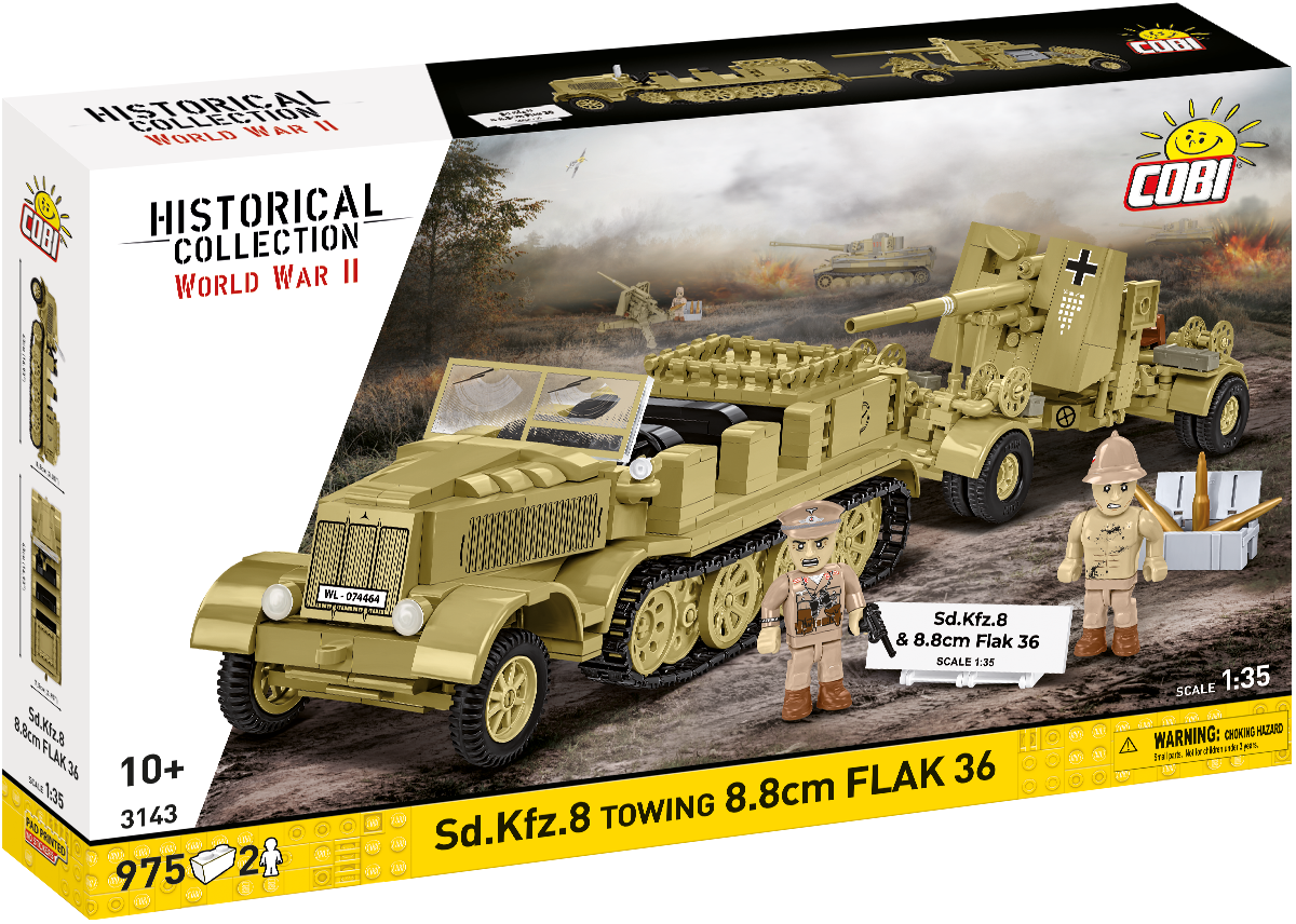 Sd.Kfz.8 Towing 8.8cm FLAK 36 Artillery Half-Track Building Set - Main Image | TheBrickTube
