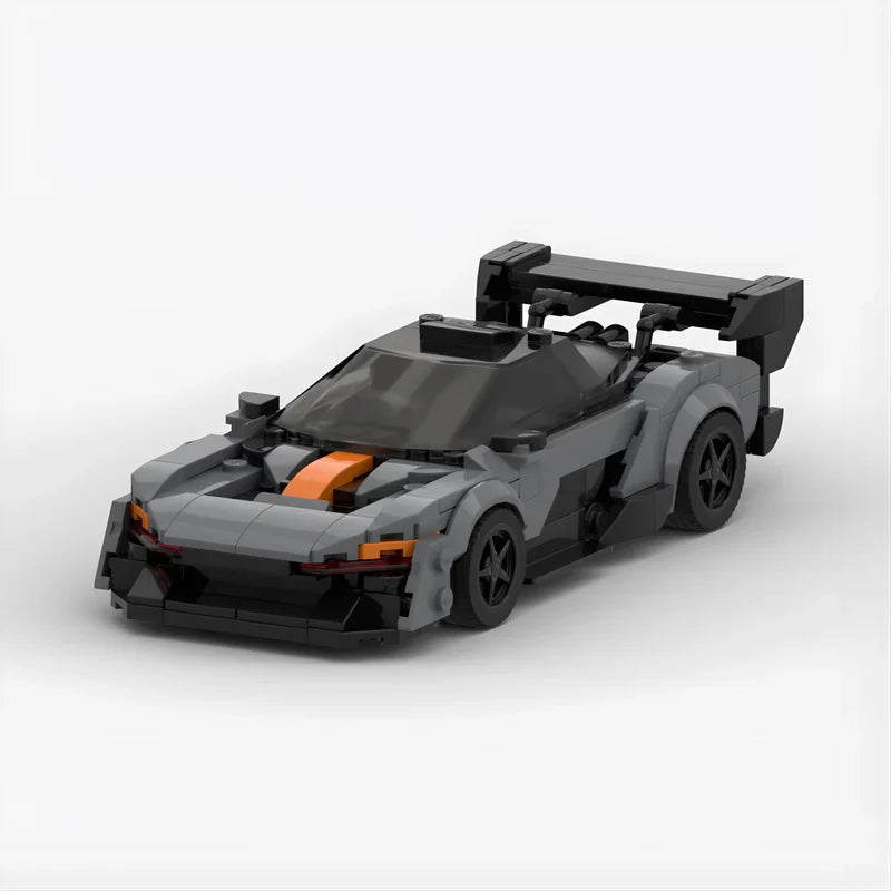 McLaren Senna GTR|Grey brick model - front angle view - TheBrickTube