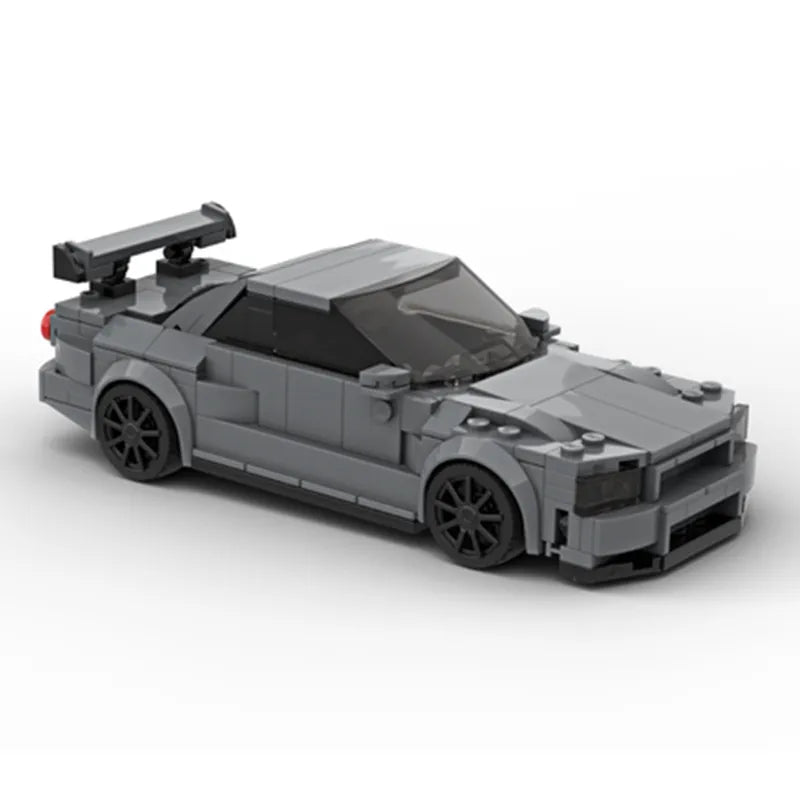 Nissan Skyline R34|Grey brick model - rear angle view - TheBrickTube