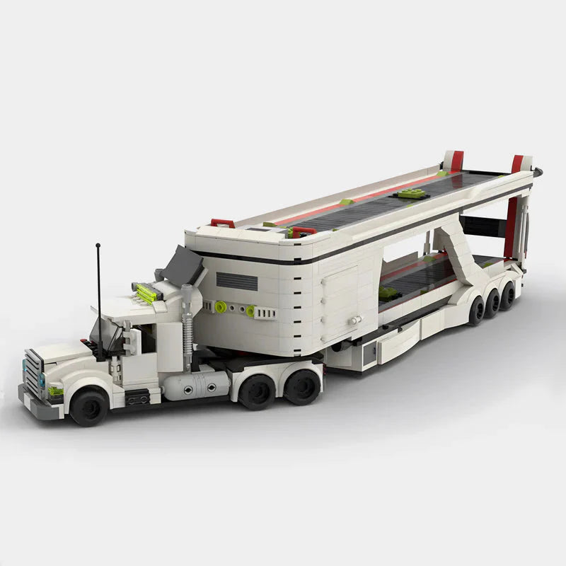The Big Rig Car Transporter brick model - front angle view - TheBrickTube