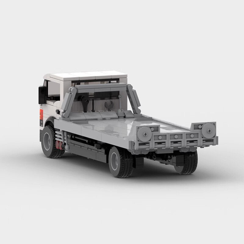 Flatbed Trailer with Toyota AE86 brick model - rear angle view - TheBrickTube