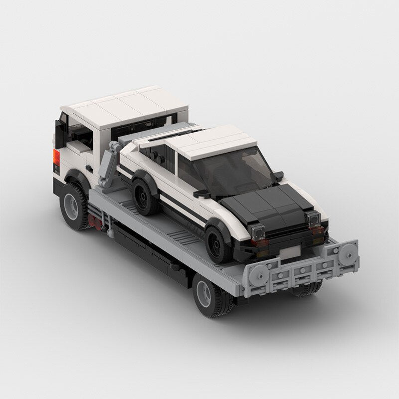 Flatbed Trailer with Toyota AE86 brick model - display view - TheBrickTube