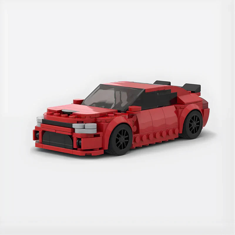 Dodge Charger Hellcat brick model - front angle view - TheBrickTube