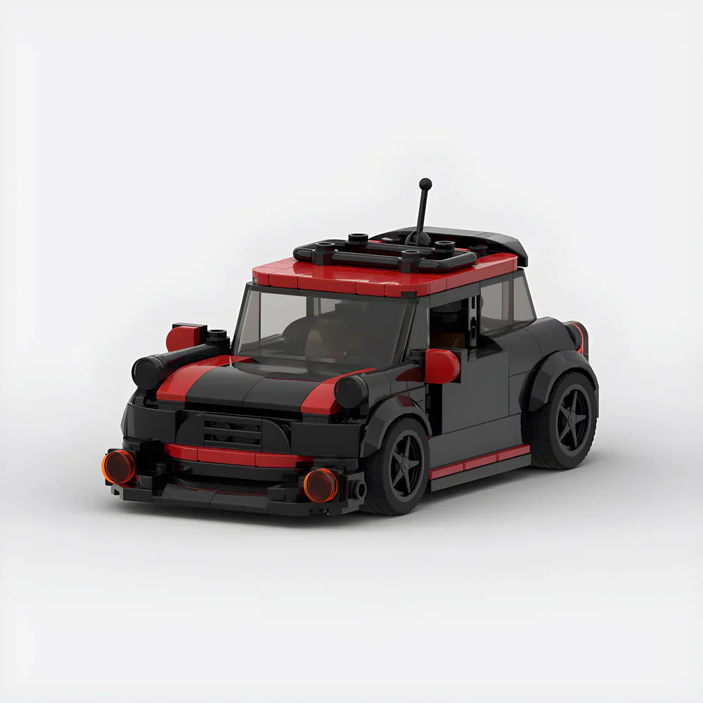 Mini Cooper S / JCW Black brick model - front angle view - TheBrickTube