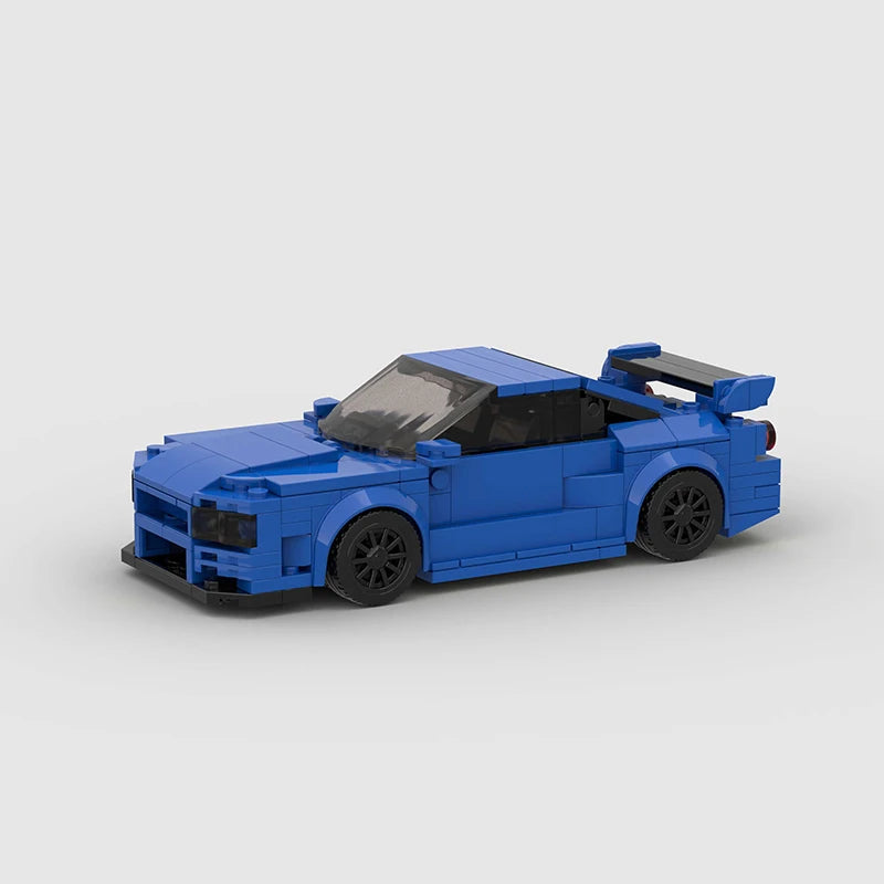 Nissan Skyline R34 brick model - front angle view - TheBrickTube