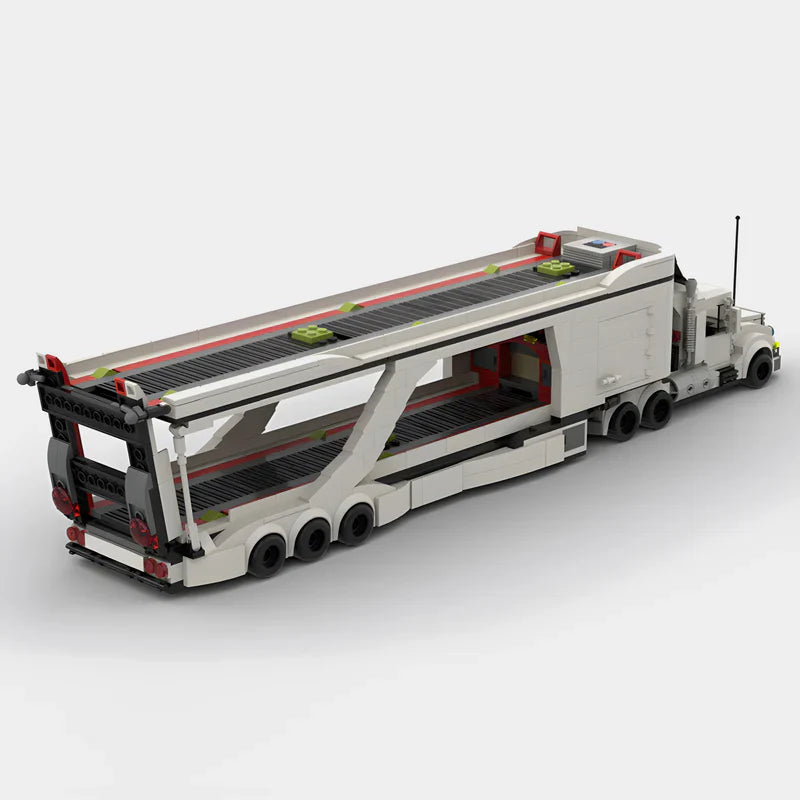 The Big Rig Car Transporter brick model - rear angle view - TheBrickTube