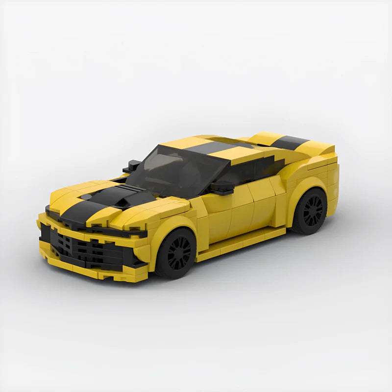 Chevrolet Camaro Bumblebee brick model - front angle view - TheBrickTube