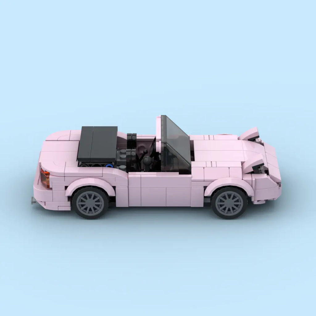 Mazda MX5 NA/Miata Pink brick model - detail close-up - TheBrickTube