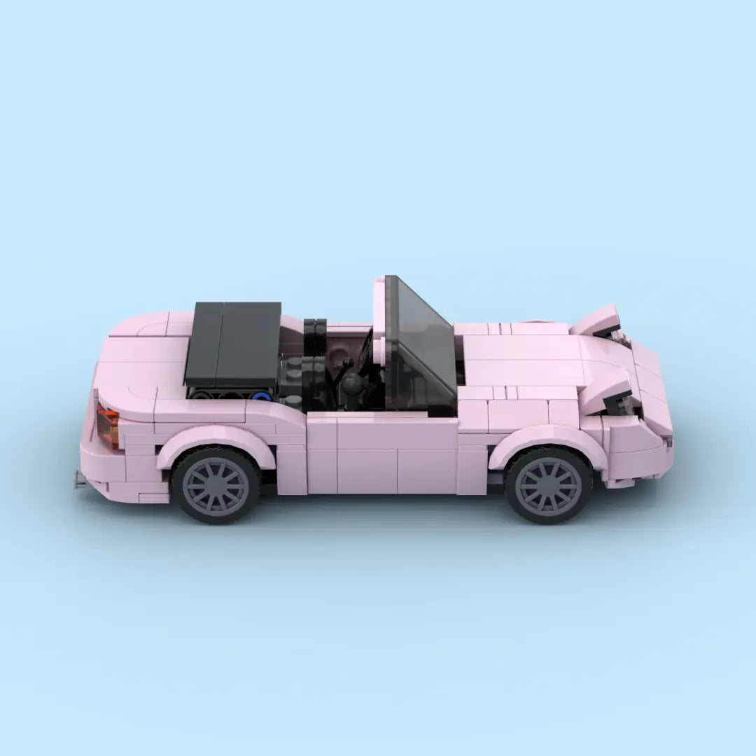Mazda MX5 NA/Miata Pink brick model - detail close-up - TheBrickTube