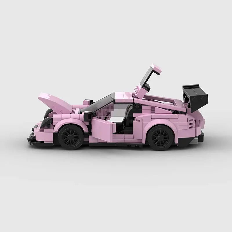 Porsche 911 GT3RS|Pink brick model - rear angle view - TheBrickTube