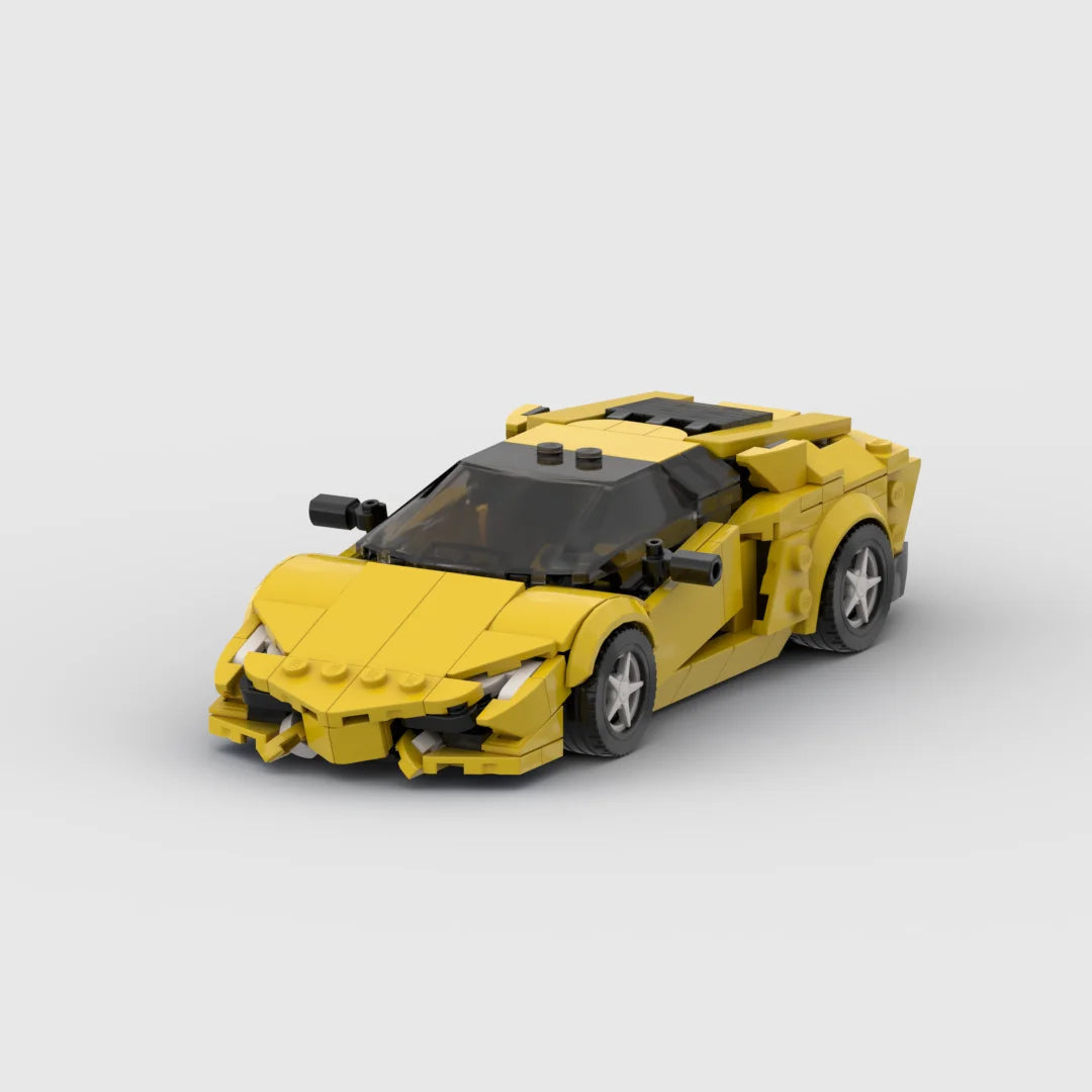 Lamborghini Aventador|Yellow brick model - front angle view - TheBrickTube