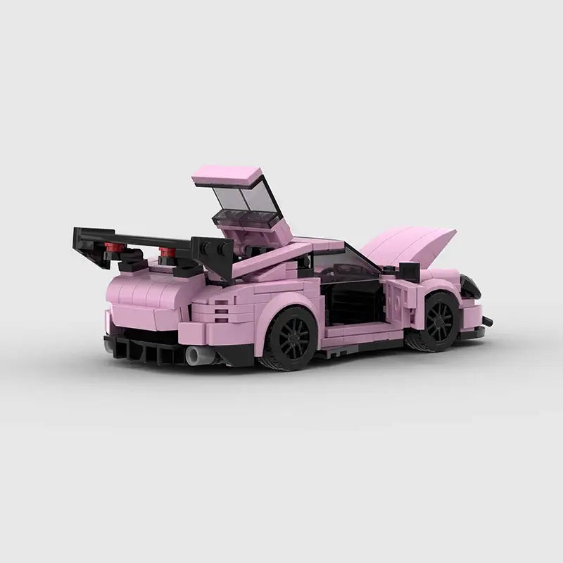 Porsche 911 GT3RS|Pink brick model - display view - TheBrickTube