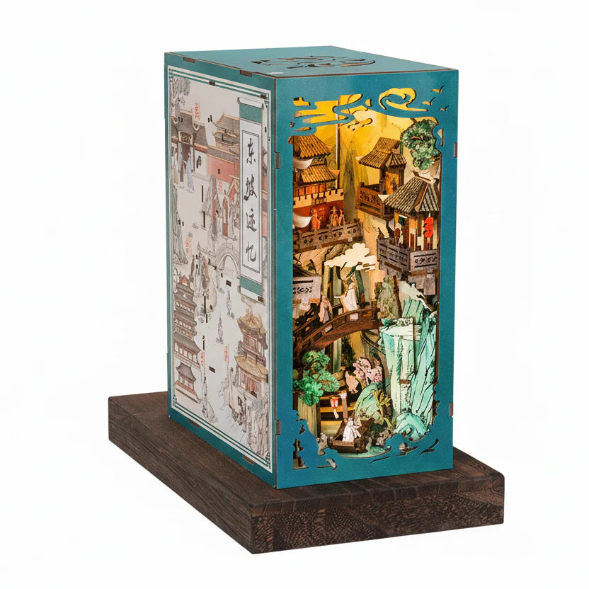 Chinese Style Book Nook DIY Kit – Wooden Miniature House with Light & Dust Cover - Main Image | TheBrickTube