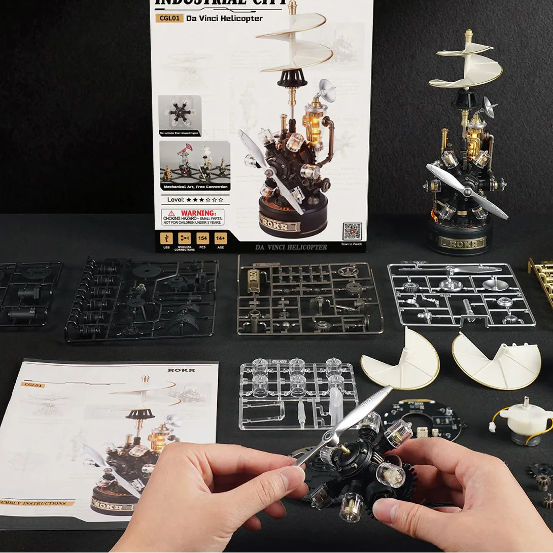 Da Vinci Helicopter Model Kit – 3D Mechanical Puzzle with LED - Image 4 of 6 | TheBrickTube