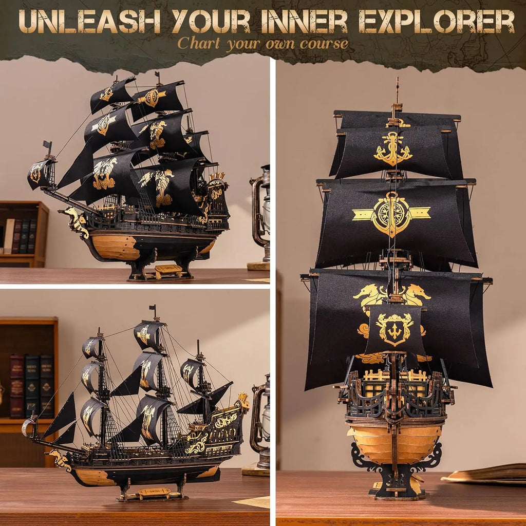 3D Wooden Sailing Ship Puzzle – Seahouse Barque Model DIY Kit Home Desk Decorati - Image 3 of 6 | TheBrickTube