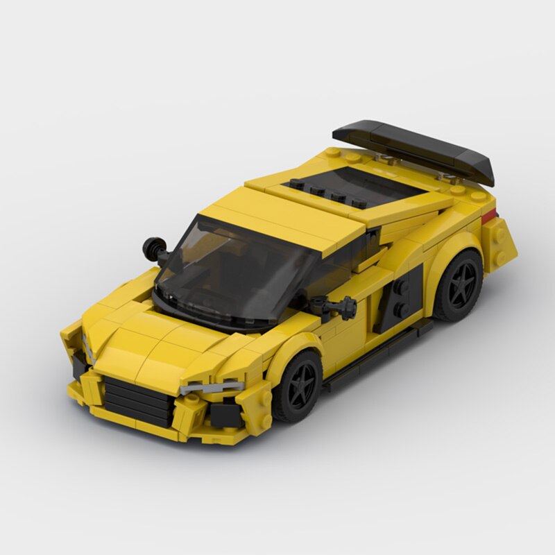 Audi R8|Yellow brick model - front angle view - TheBrickTube