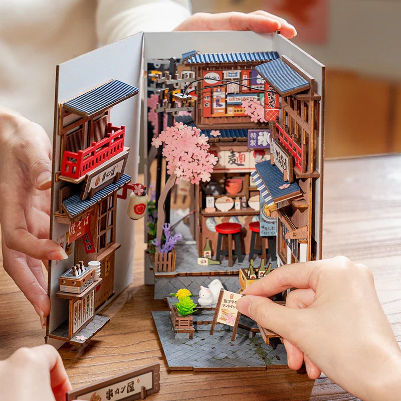 Japanese Sakura Wine Alley Book Nook – 3D Wooden DIY Puzzle for Bookshelf Decor - Image 6 of 7 | TheBrickTube