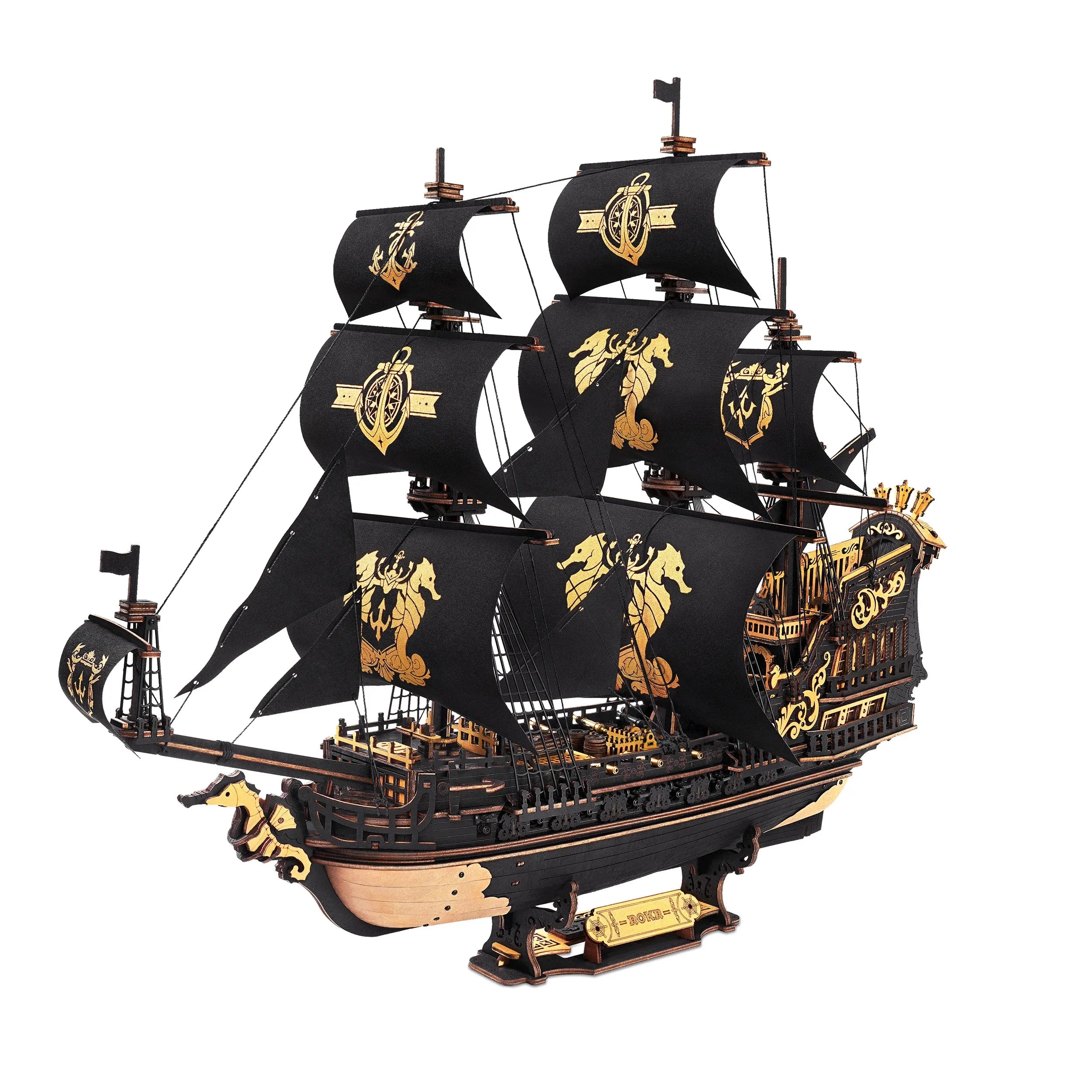 3D Wooden Sailing Ship Puzzle – Seahouse Barque Model DIY Kit Home Desk Decorati - Main Image | TheBrickTube