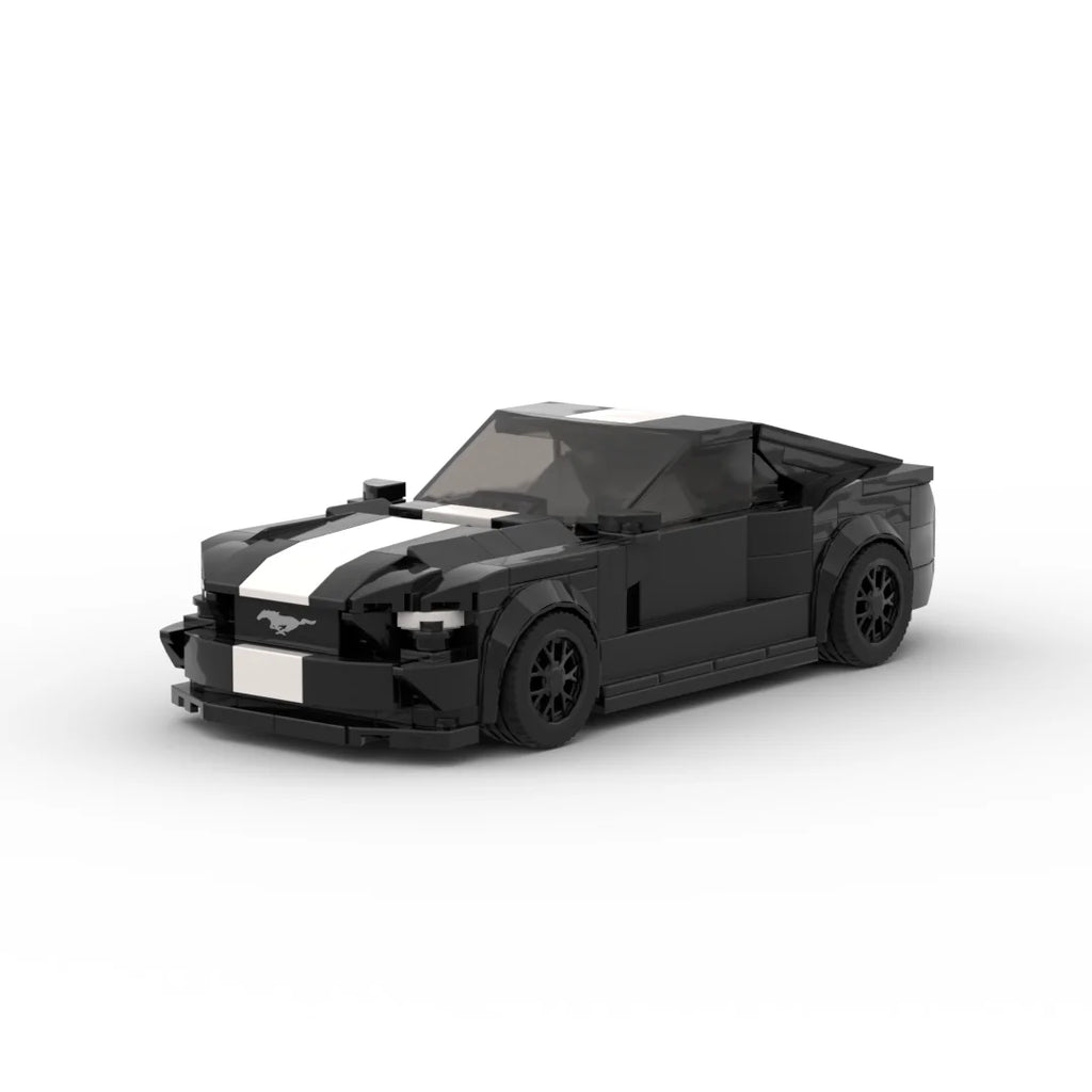 Ford Mustang GT|Black brick model - front angle view - TheBrickTube