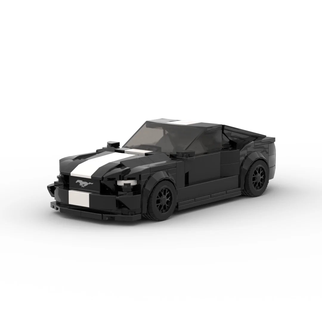 Ford Mustang GT|Black brick model - front angle view - TheBrickTube