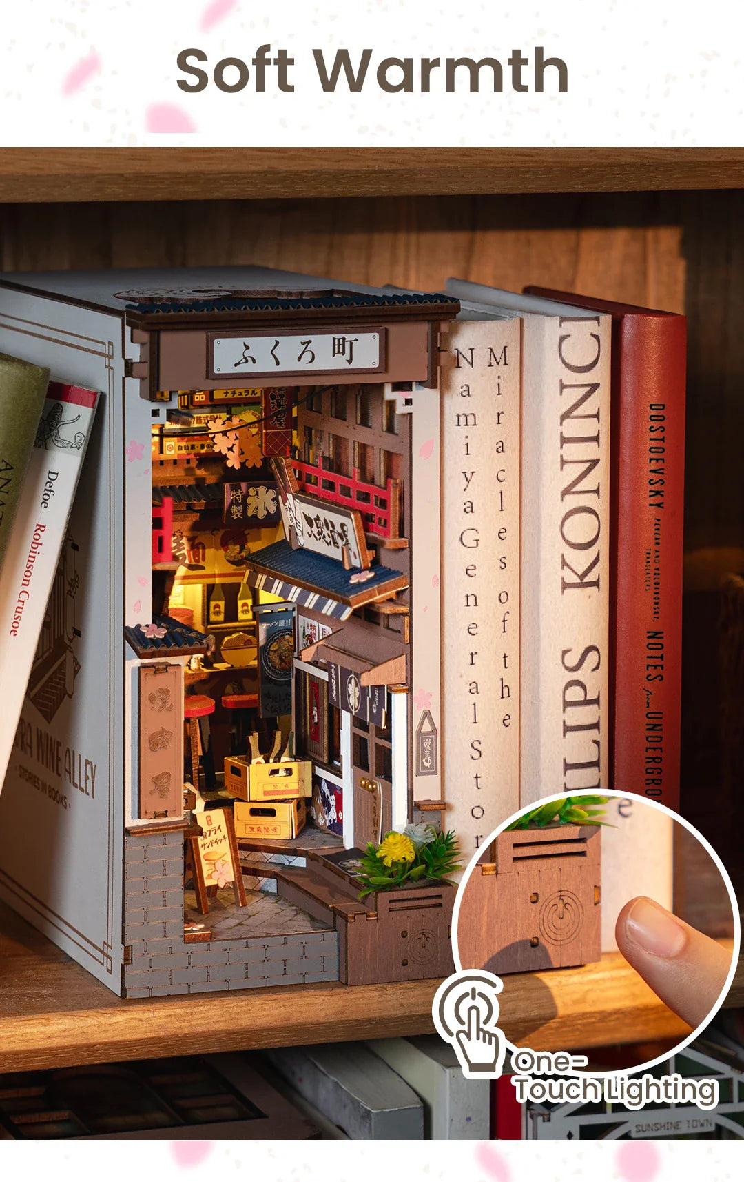 Japanese Sakura Wine Alley Book Nook – 3D Wooden DIY Puzzle for Bookshelf Decor - Image 4 of 7 | TheBrickTube