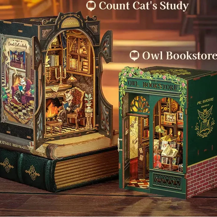 DIY Book Nook Miniature House Kit – LED Wooden Bookshelf Insert - Image 4 of 10 | TheBrickTube