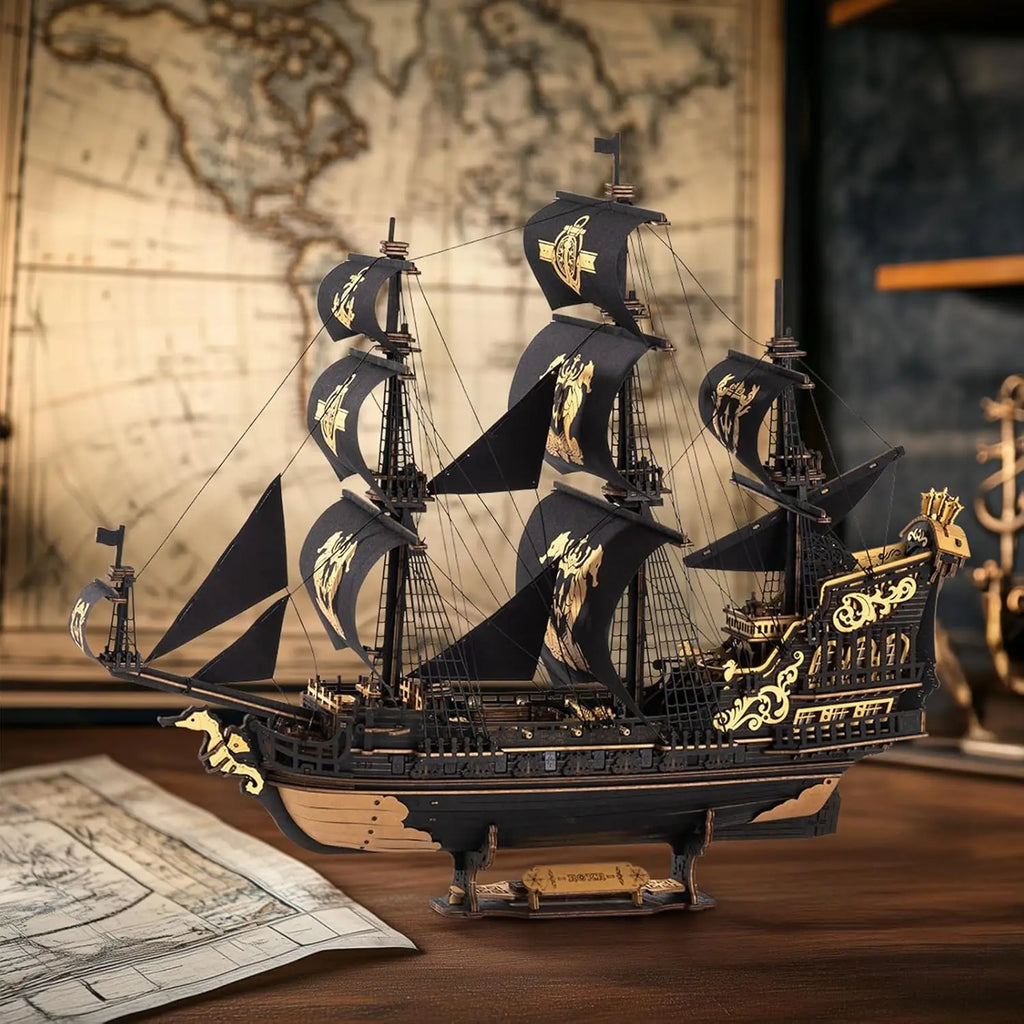 3D Wooden Sailing Ship Puzzle – Seahouse Barque Model DIY Kit Home Desk Decorati - Image 4 of 6 | TheBrickTube