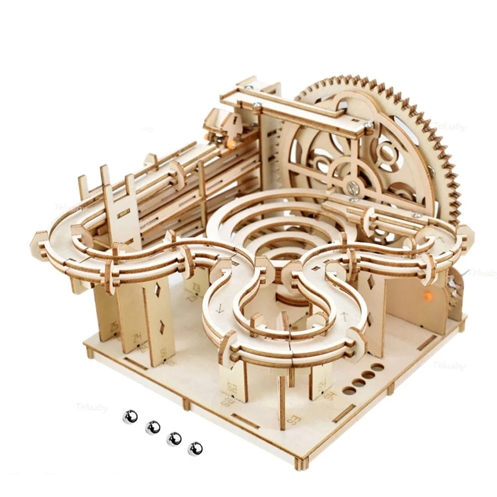 3D Wooden Marble Run – Mechanical Ball Track DIY Model Kit - Main Image | TheBrickTube