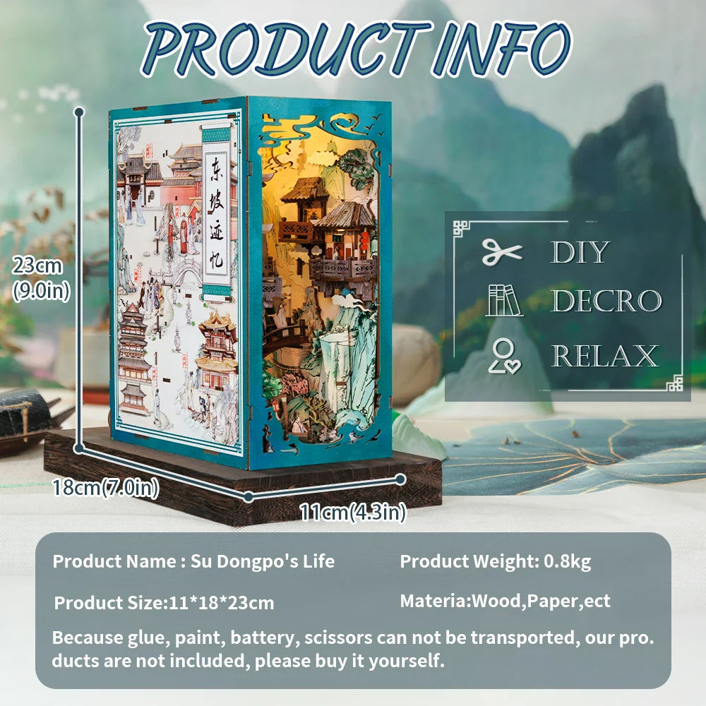 Chinese Style Book Nook DIY Kit – Wooden Miniature House with Light & Dust Cover - Image 7 of 7 | TheBrickTube