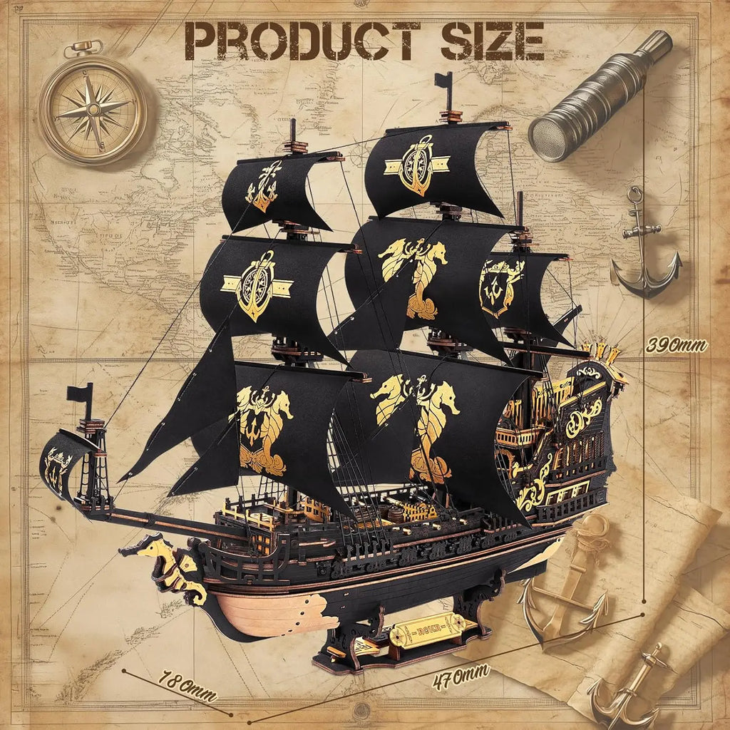 3D Wooden Sailing Ship Puzzle – Seahouse Barque Model DIY Kit Home Desk Decorati - Image 6 of 6 | TheBrickTube