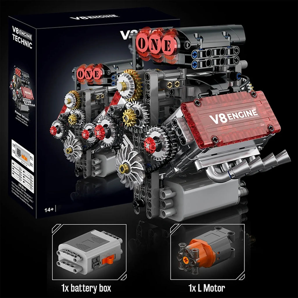 V8 Engine Motorized Building Blocks – Electric Simulation Mechanical Model 048 - Image 5 of 5 | TheBrickTube
