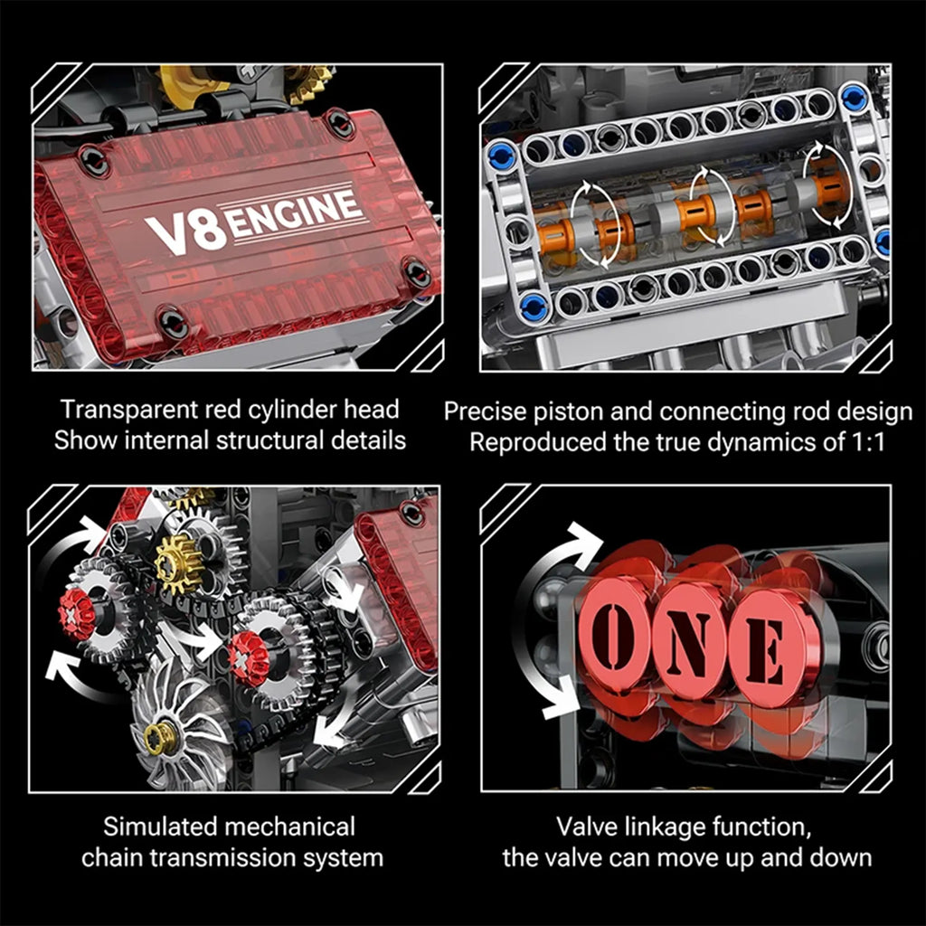 V8 Engine Motorized Building Blocks – Electric Simulation Mechanical Model 048 - Image 3 of 5 | TheBrickTube