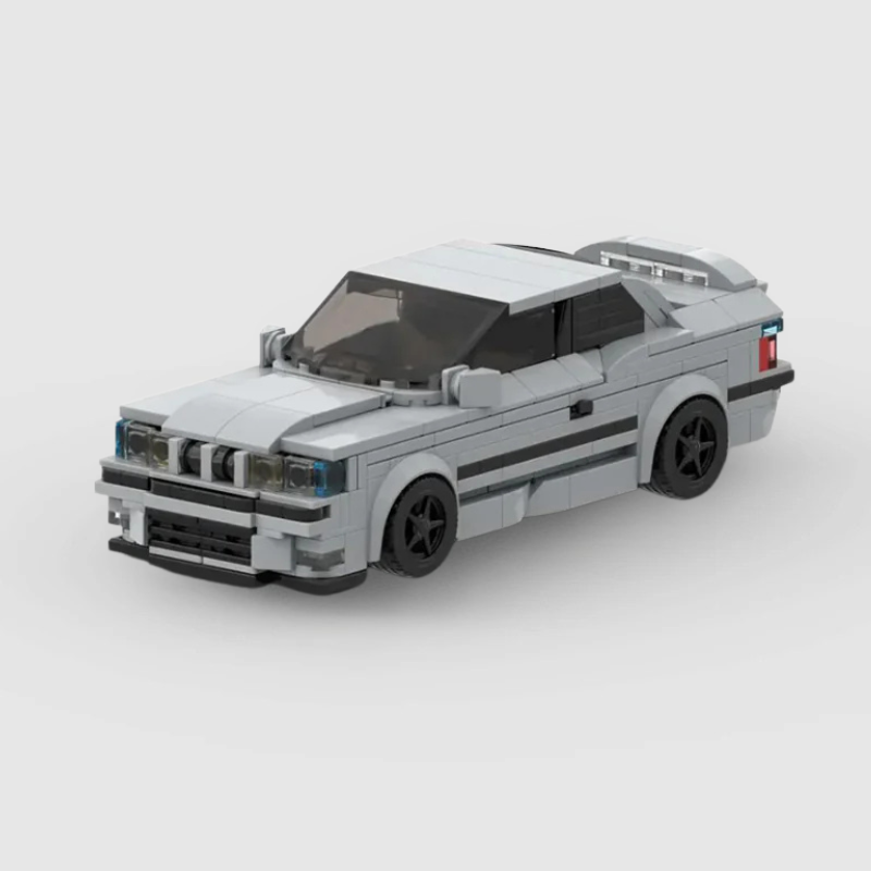 BMW M3 E36|Light Grey brick model - front angle view - TheBrickTube