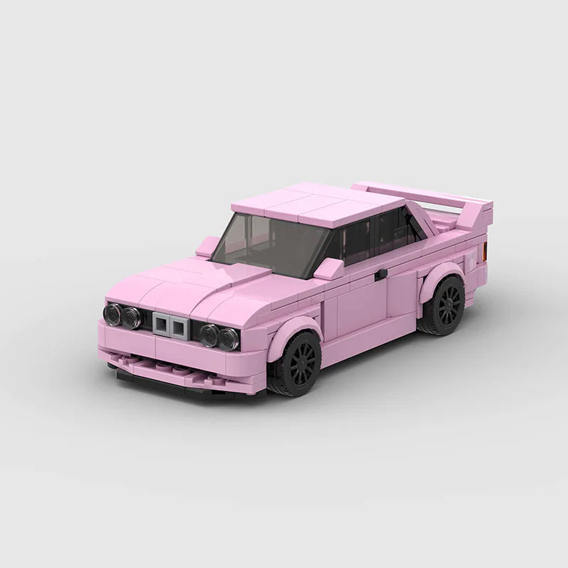 BMW M3 E30|Pink brick model - front angle view - TheBrickTube