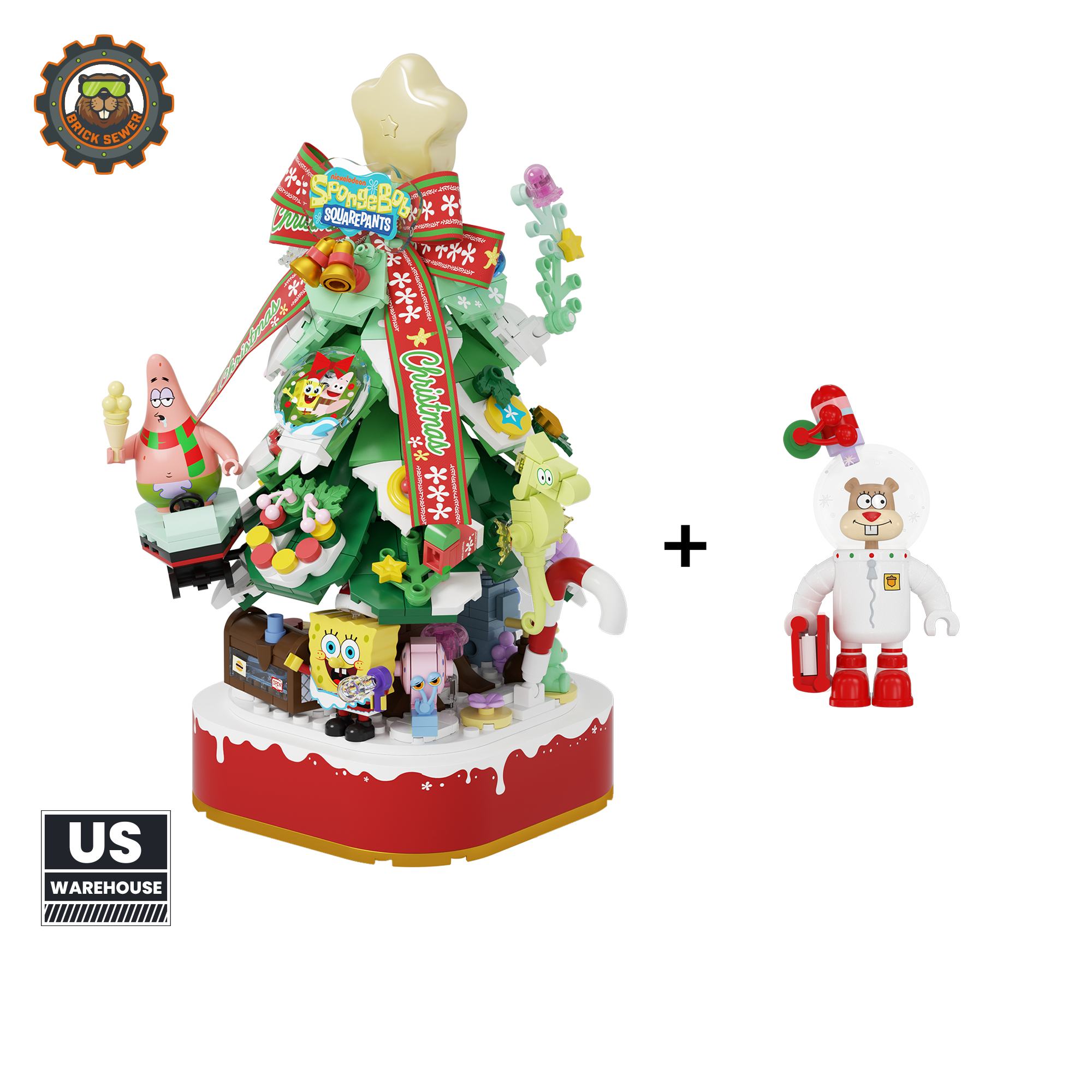SpongeBob Christmas Tree + 1 Sandy Christmas Ornament - Main Image | TheBrickTube