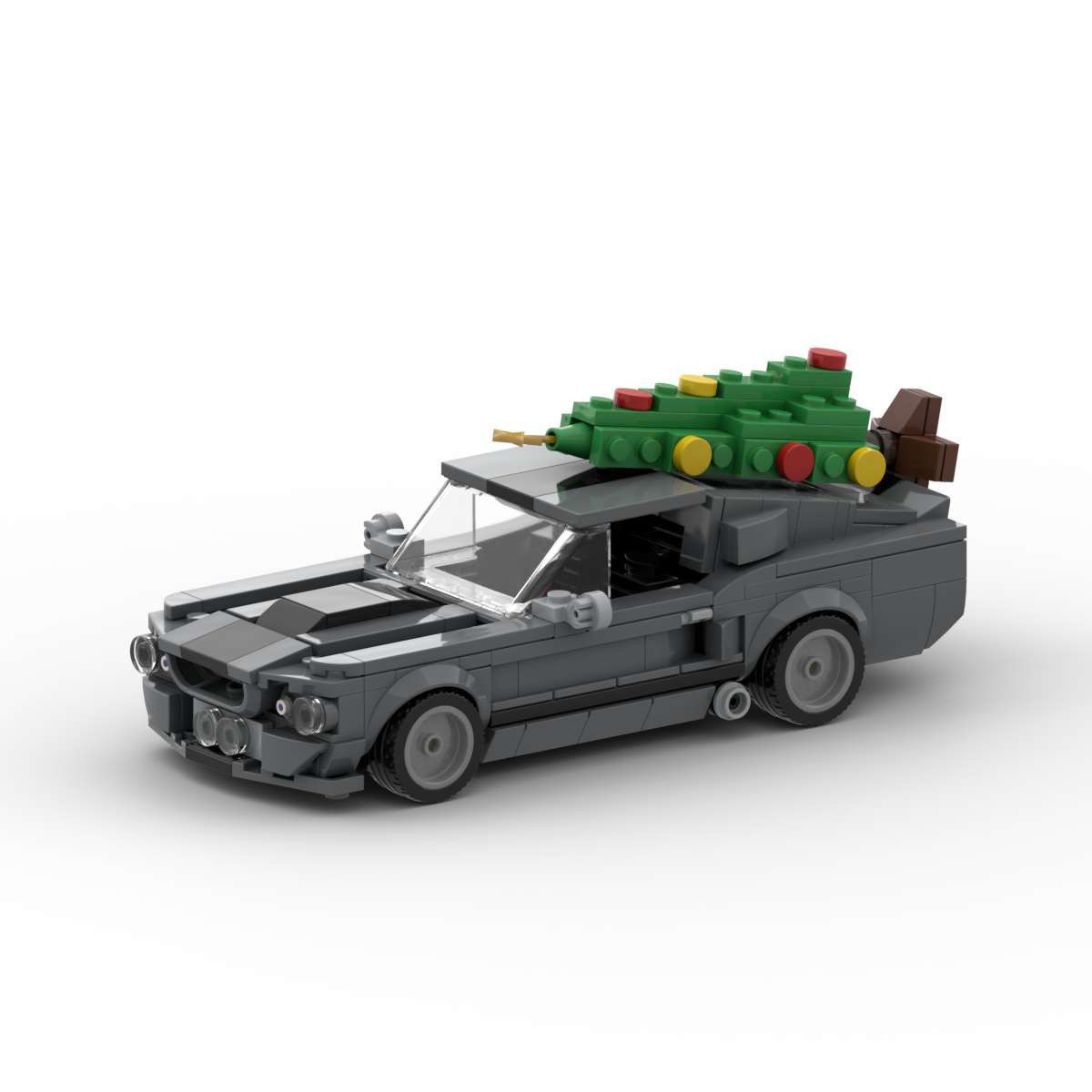Ford Mustang |Christmas Edition brick model - front angle view - TheBrickTube