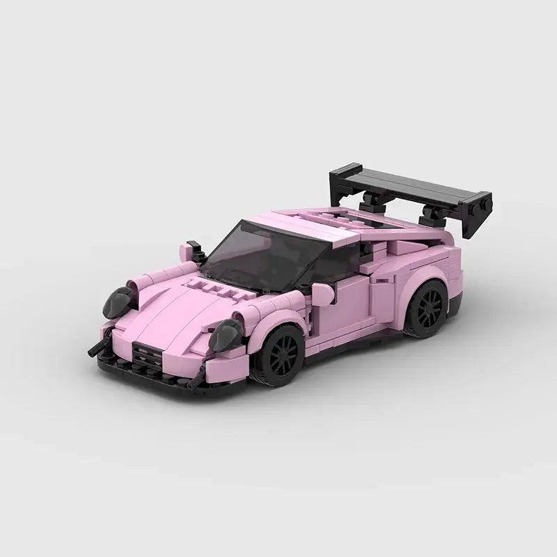 Porsche 911 GT3RS|Pink brick model - front angle view - TheBrickTube
