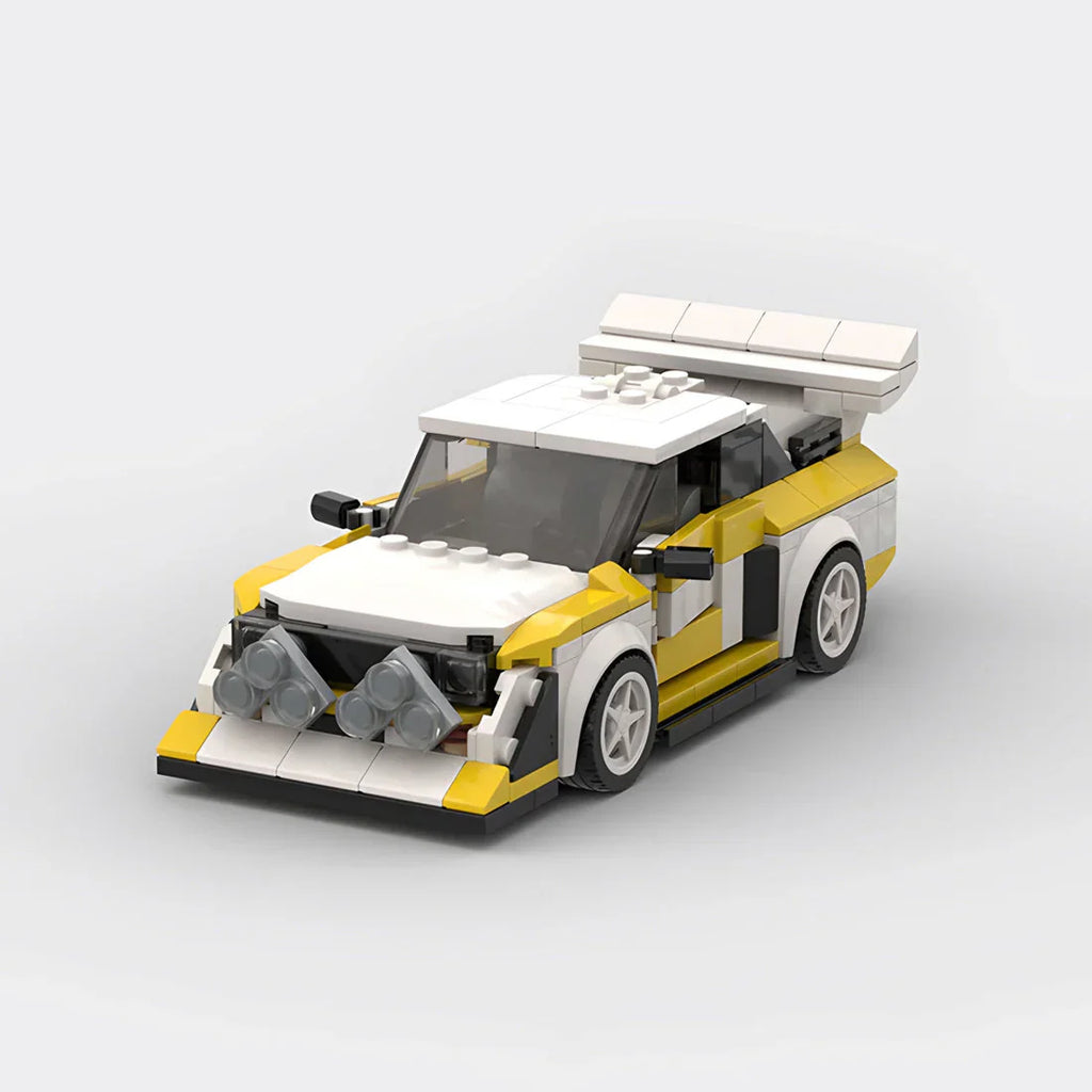 Audi Quattro S1 brick model - front angle view - TheBrickTube