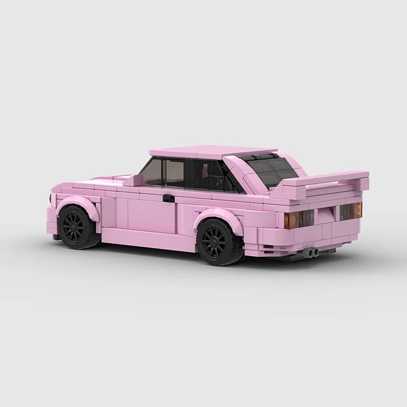 BMW M3 E30|Pink brick model - three-quarter view - TheBrickTube