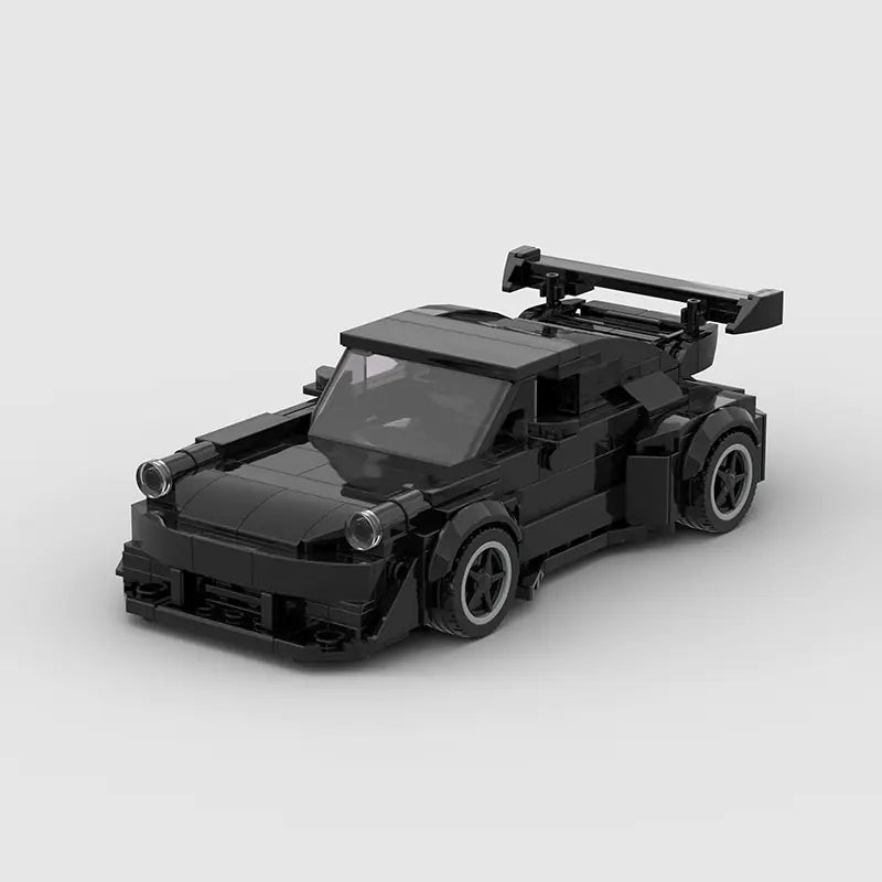 Porsche 911 930 RWB Black brick model - front angle view - TheBrickTube