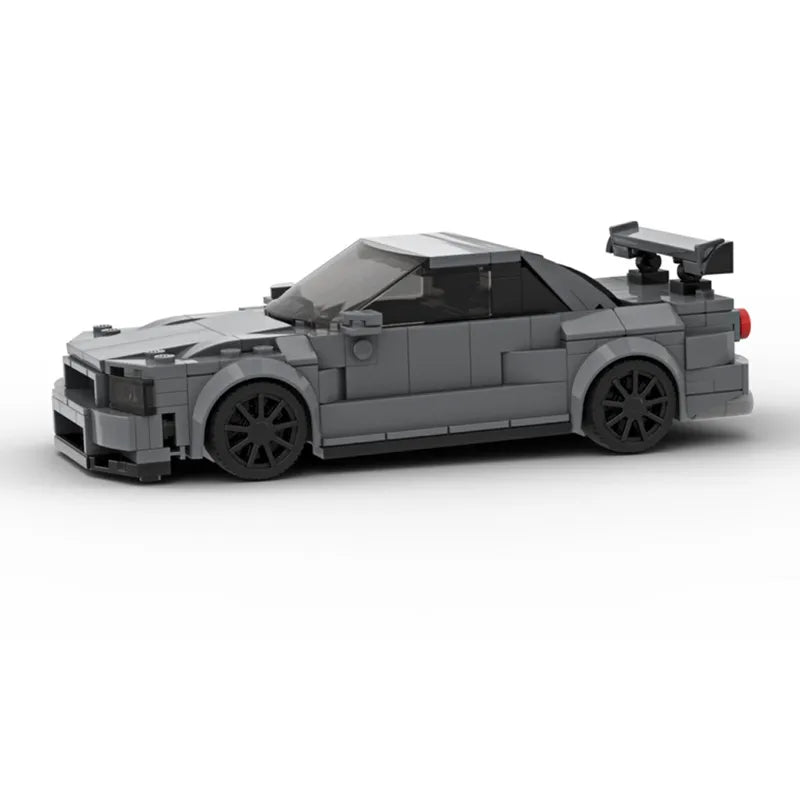 Nissan Skyline R34|Grey brick model - detail close-up - TheBrickTube