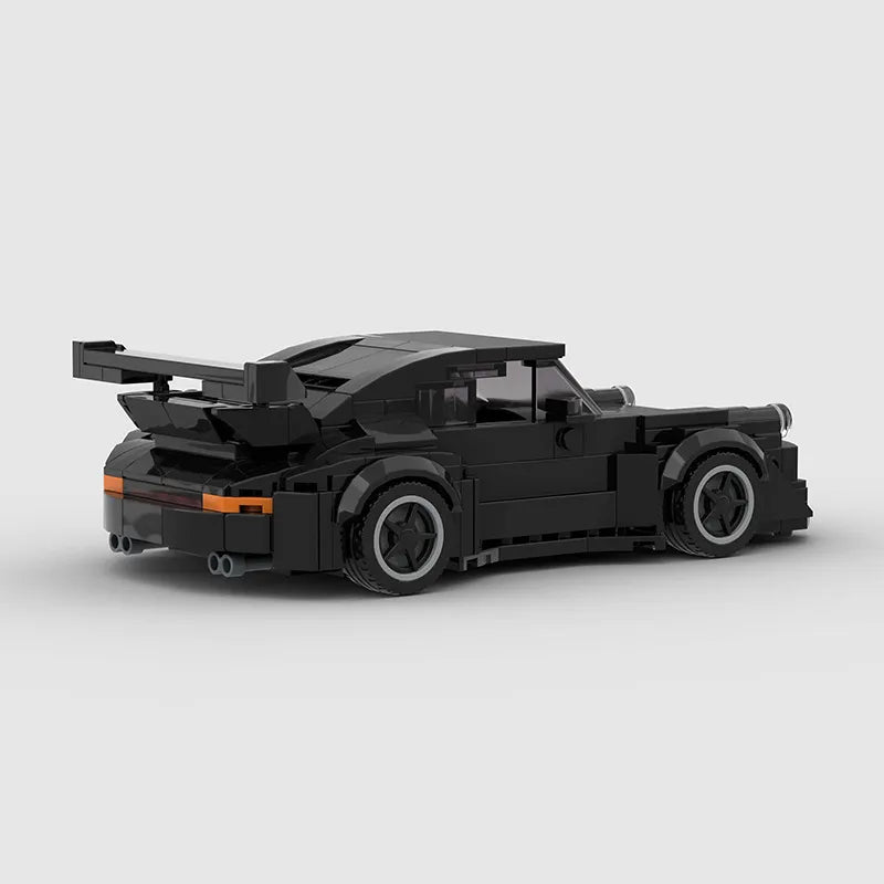 Porsche 911 930 RWB Black brick model - side profile view - TheBrickTube